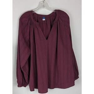 Old Navy Dark Mauve (Burgundy)Cotton Blend V-Neck Blouse Tunic Plus Size 2X EUC